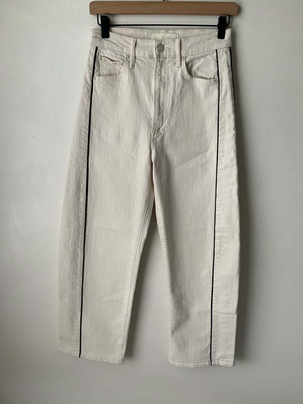 MOTHER SUPERIOR Jeans Half Piped Ankle Act Natural Cream Black Piping Size 26 - Picture 2 of 14
